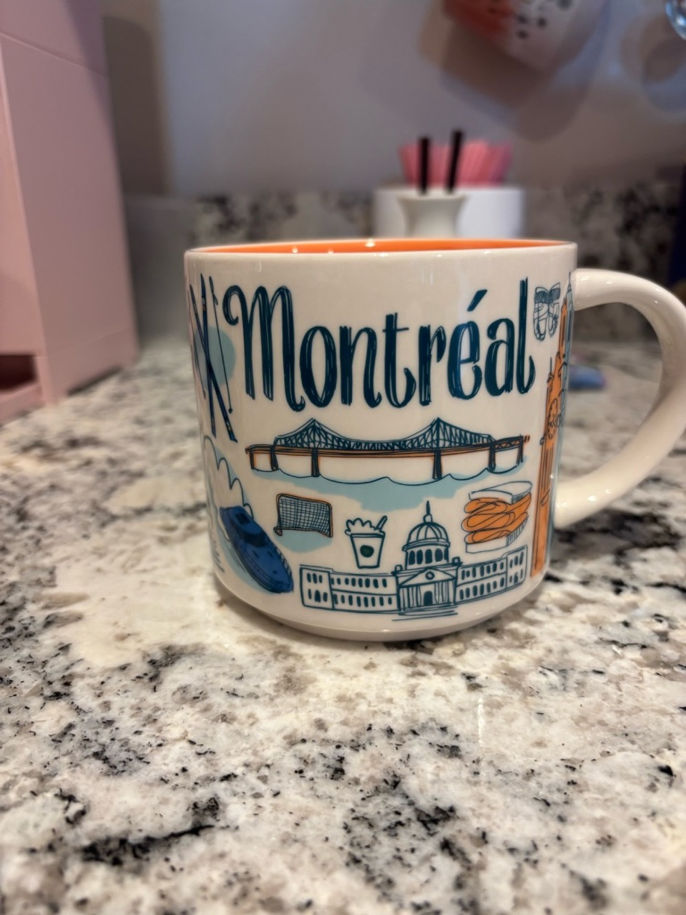 Montreal Illustrated Ceramic Mug - White with Orange Interior